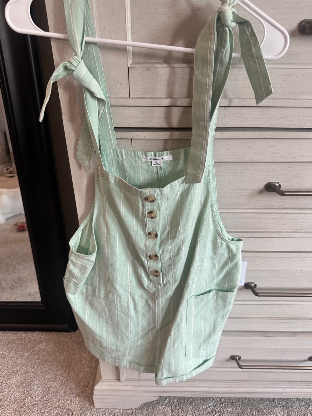 O’Neil Mint Green Tie-Shoulder Button Front Romper
